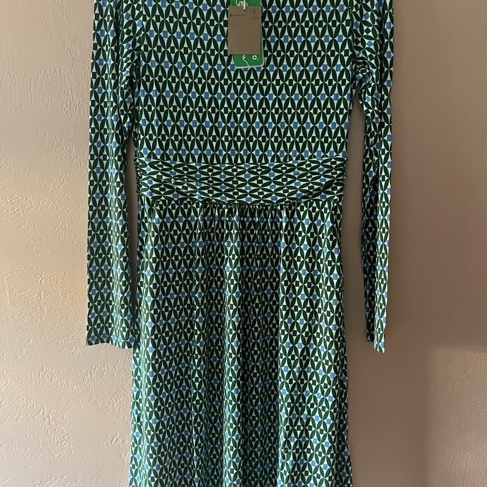 Boden Amelie Long Sleeve Dress in Pine Diamond Trellis Size 6 - Picture 3 of 8